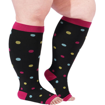 Plus Size Open Toe Compression Socks for Women-Dots-Moon Wood