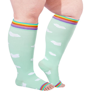 Plus Size Open Toe Compression Socks for Women-Green