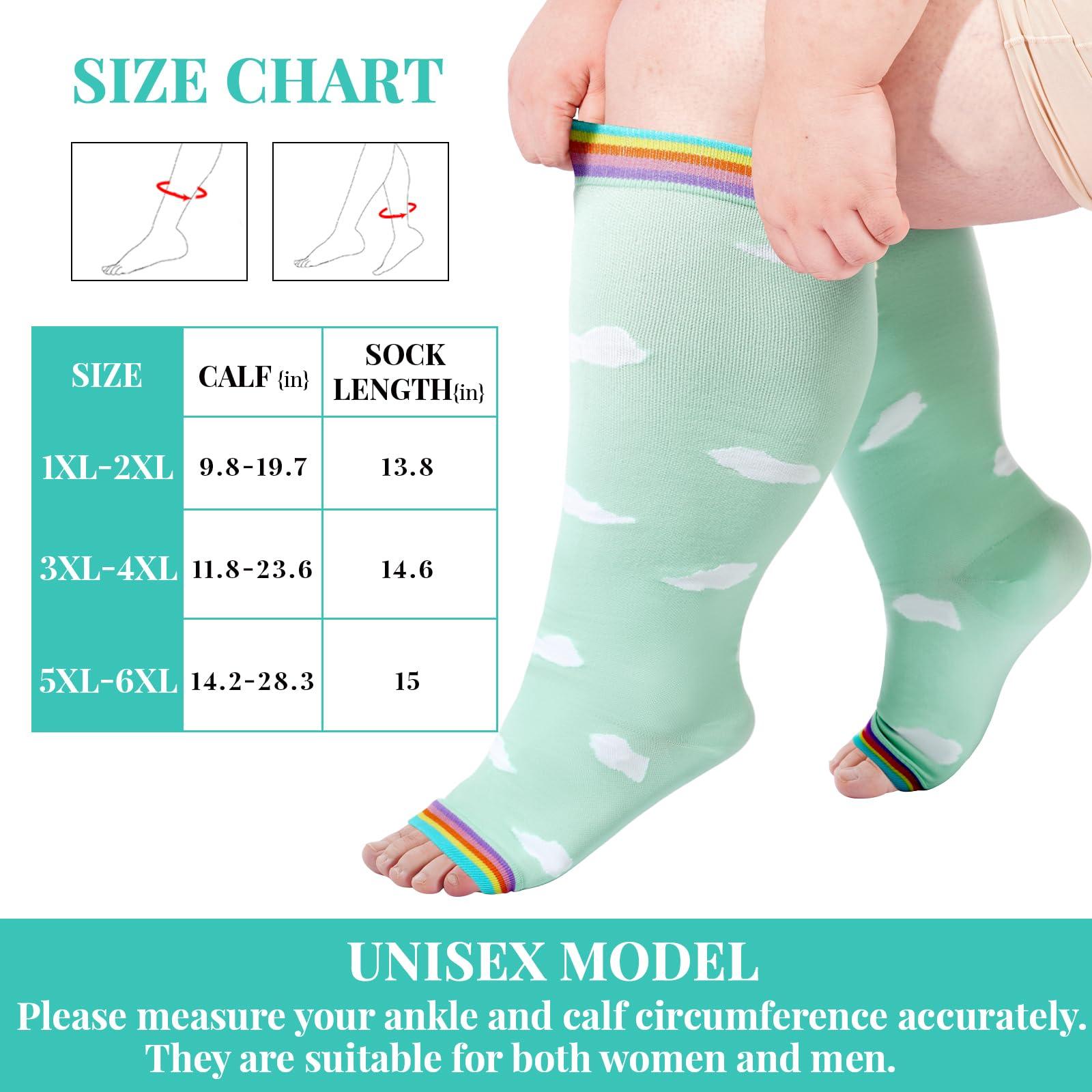 Plus Size Open Toe Compression Socks for Women-Green-Moon Wood