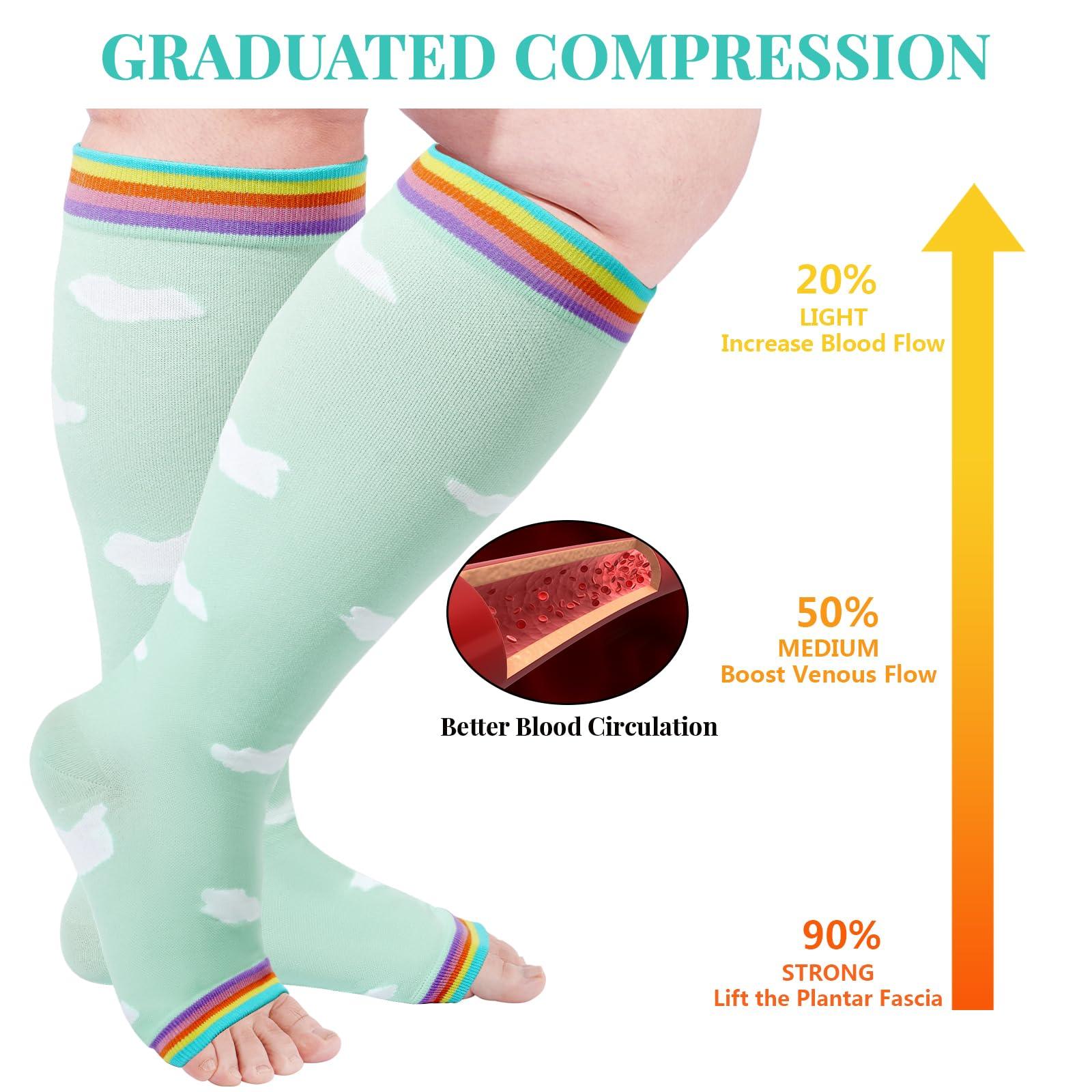 Plus Size Open Toe Compression Socks for Women-Green-Moon Wood