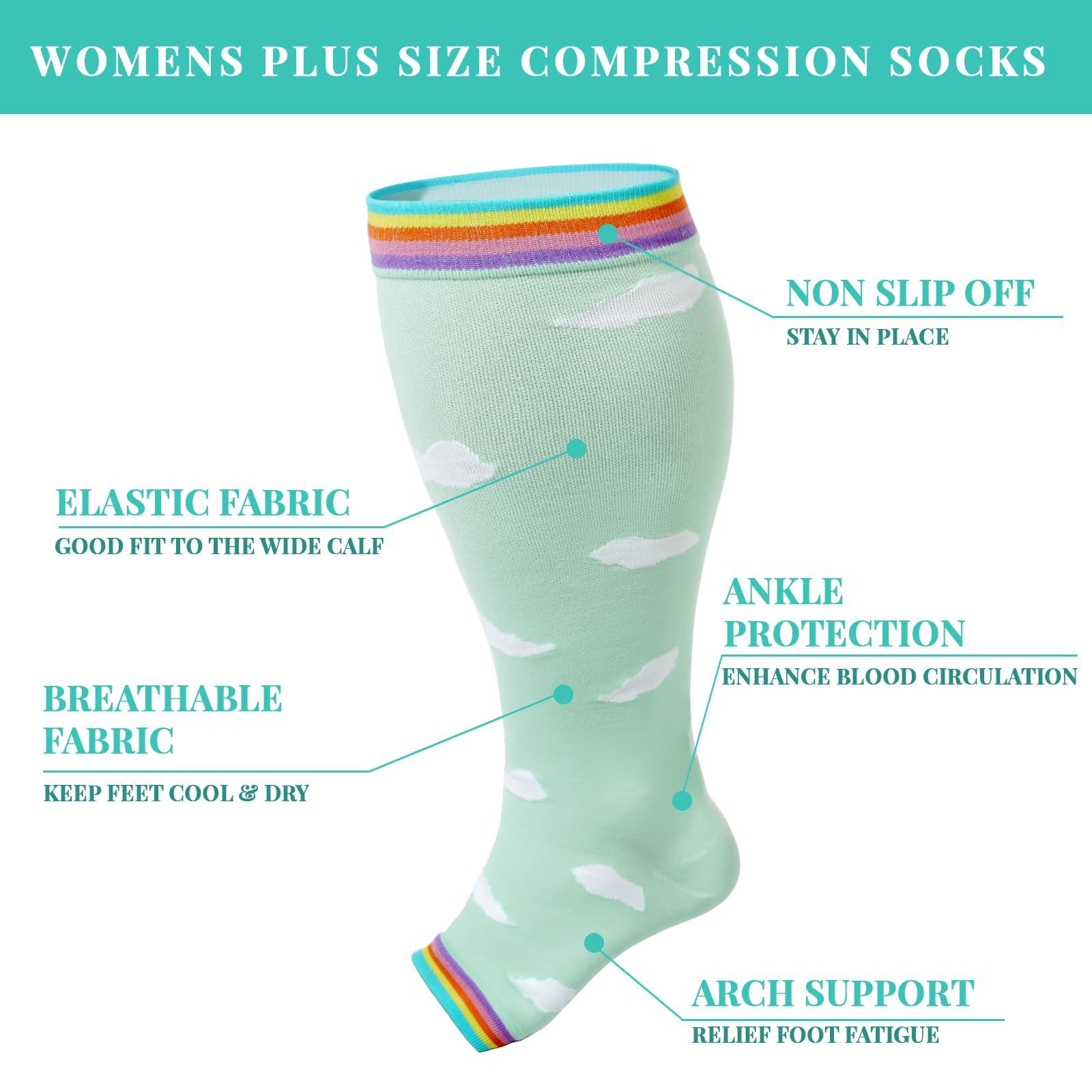 Plus Size Open Toe Compression Socks for Women-Green-Moon Wood