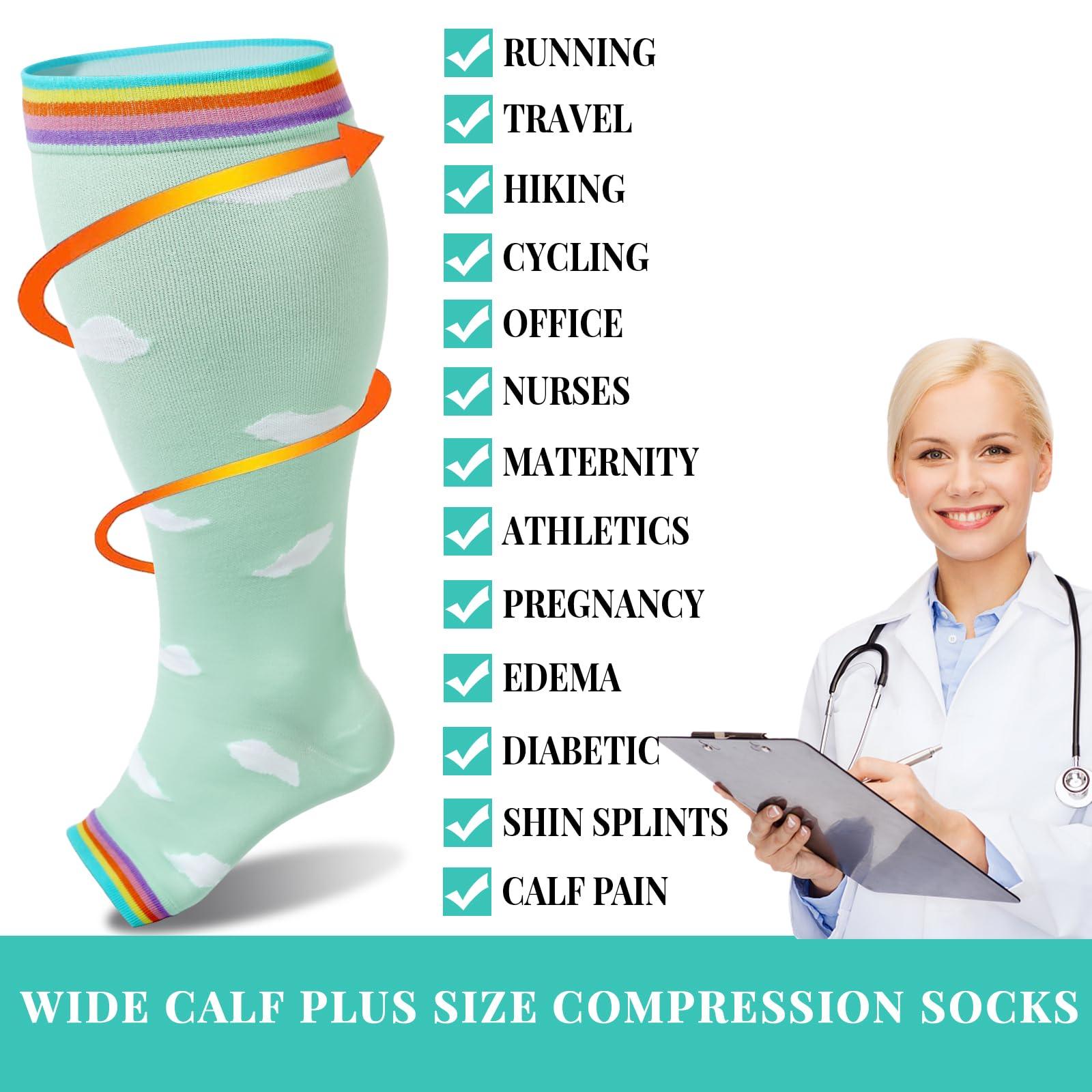 Plus Size Open Toe Compression Socks for Women-Green-Moon Wood