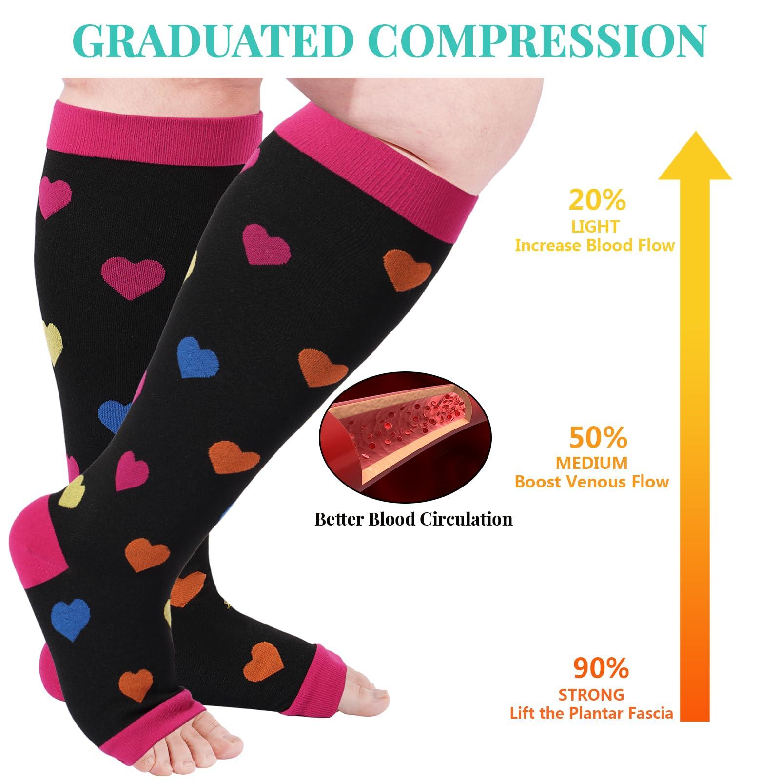 Plus Size Open Toe Compression Socks for Women-Love-Moon Wood