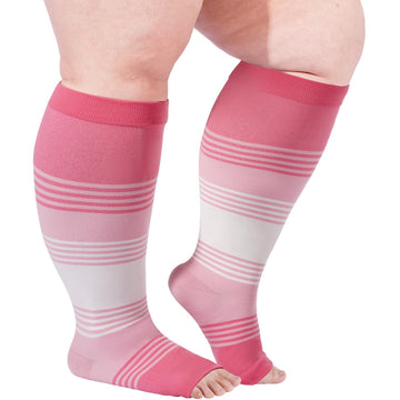 Plus Size Open Toe Compression Socks for Women-Pink