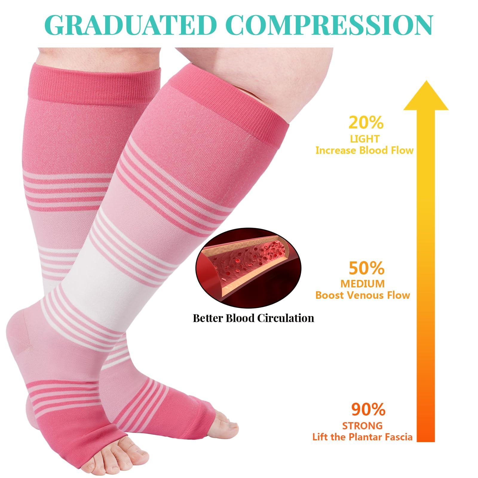 Plus Size Open Toe Compression Socks for Women-Pink-Moon Wood