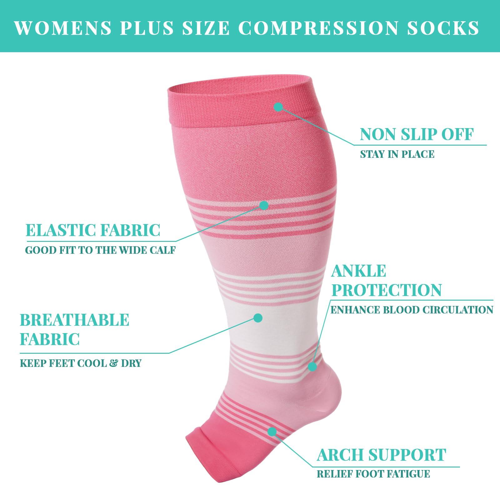 Plus Size Open Toe Compression Socks for Women-Pink-Moon Wood