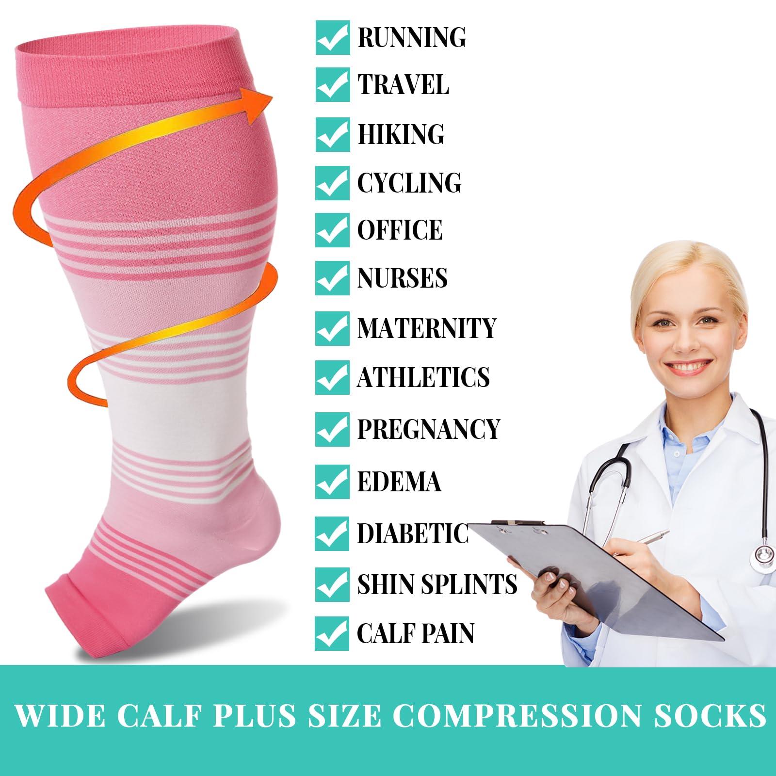 Plus Size Open Toe Compression Socks for Women-Pink-Moon Wood