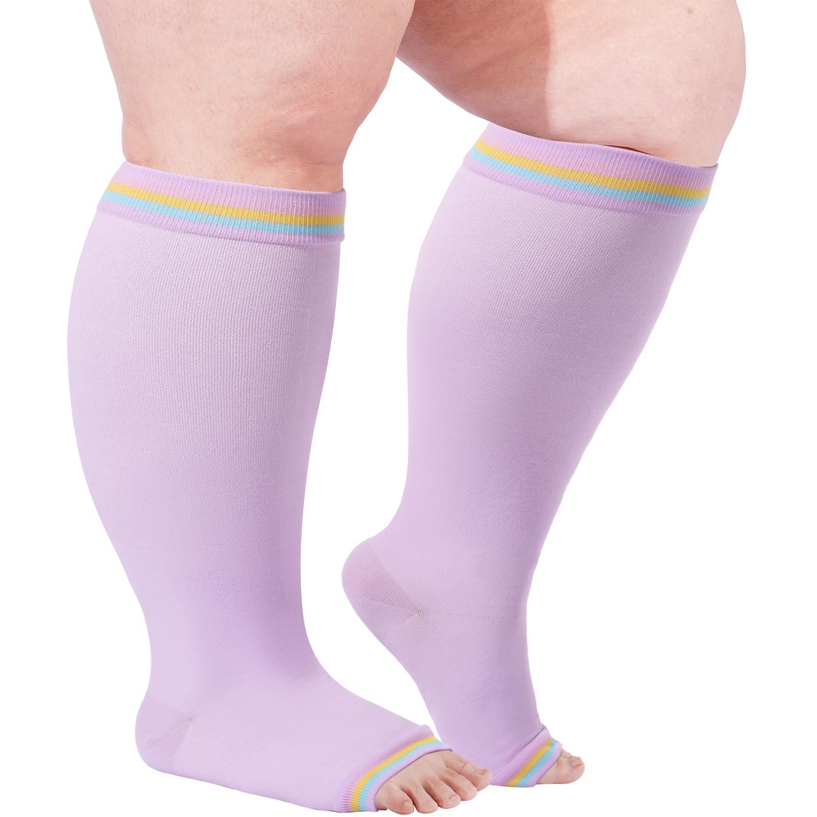 Plus Size Open Toe Compression Socks for Women-Purple-Moon Wood