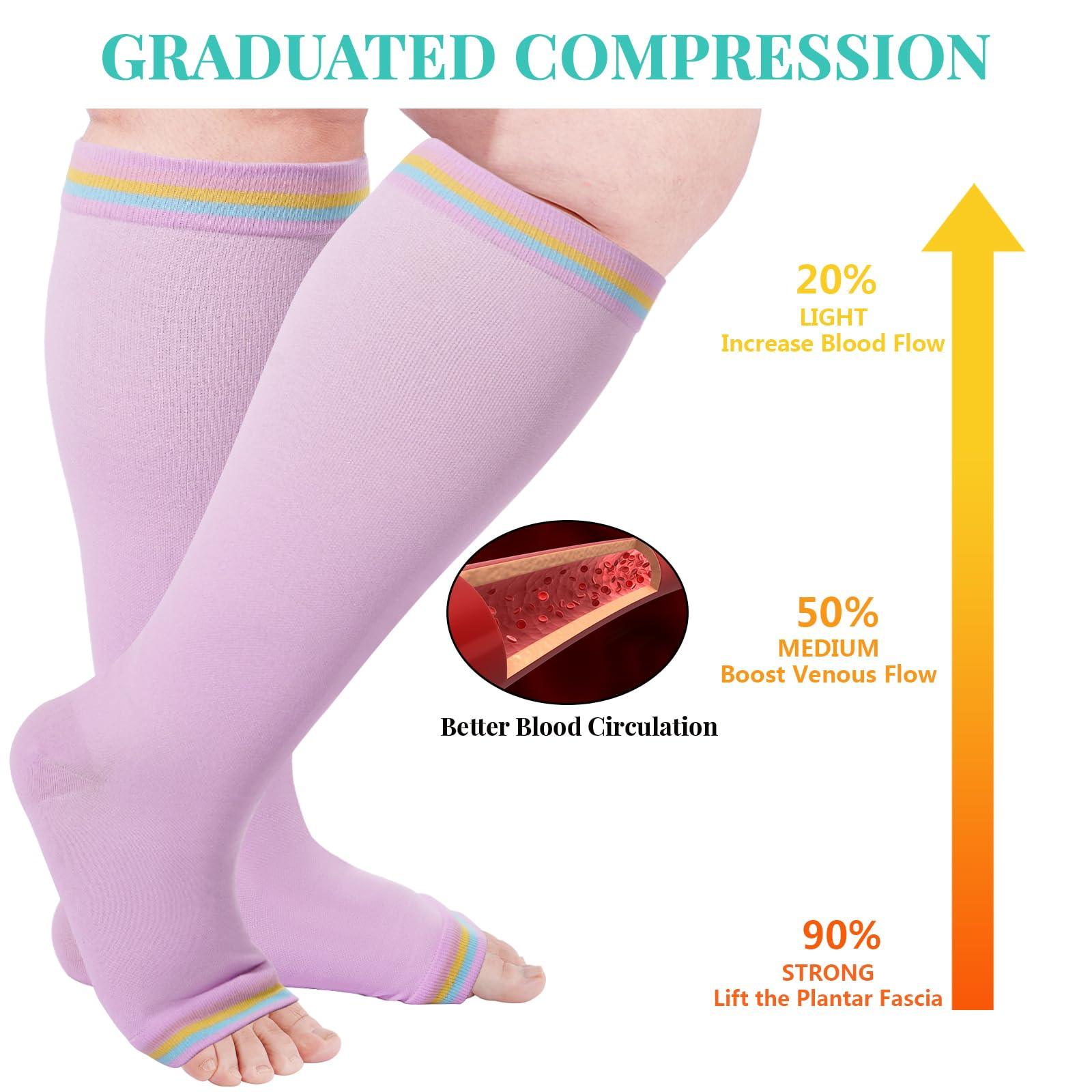 Plus Size Open Toe Compression Socks for Women-Purple-Moon Wood