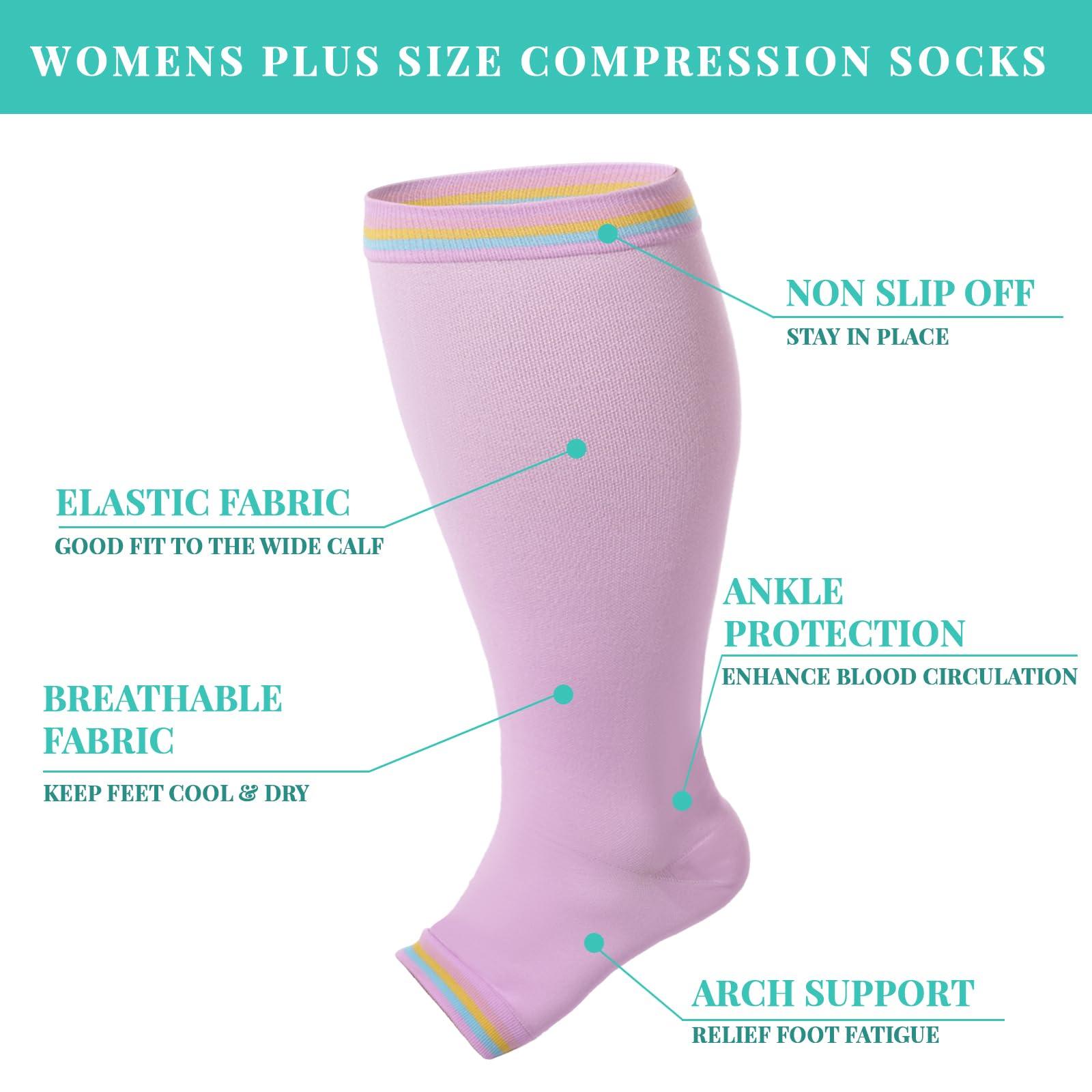 Plus Size Open Toe Compression Socks for Women-Purple-Moon Wood