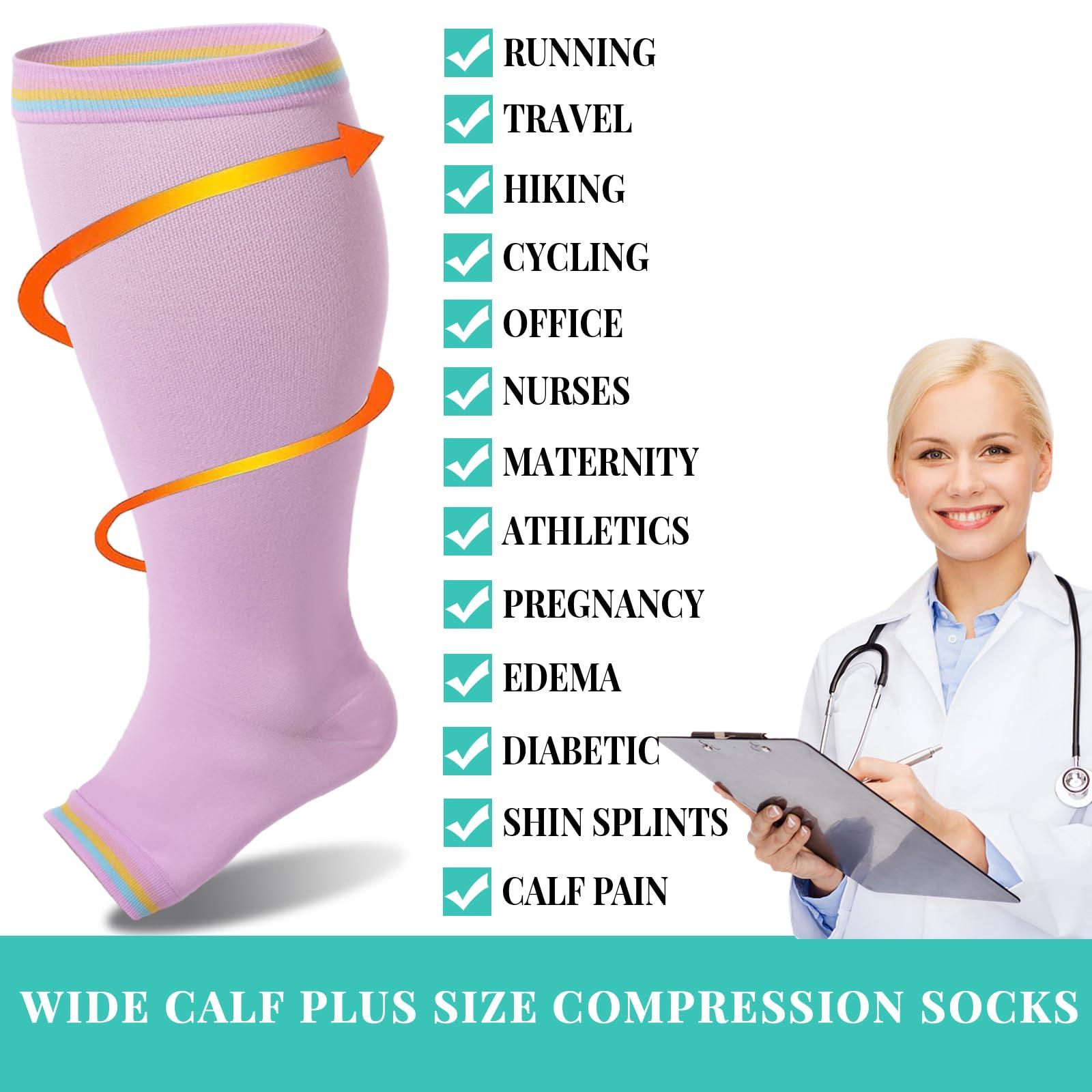 Plus Size Open Toe Compression Socks for Women-Purple-Moon Wood