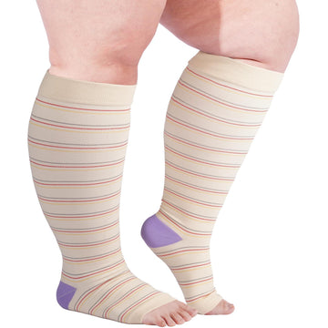 Plus Size Open Toe Compression Socks for Women-White-Moon Wood