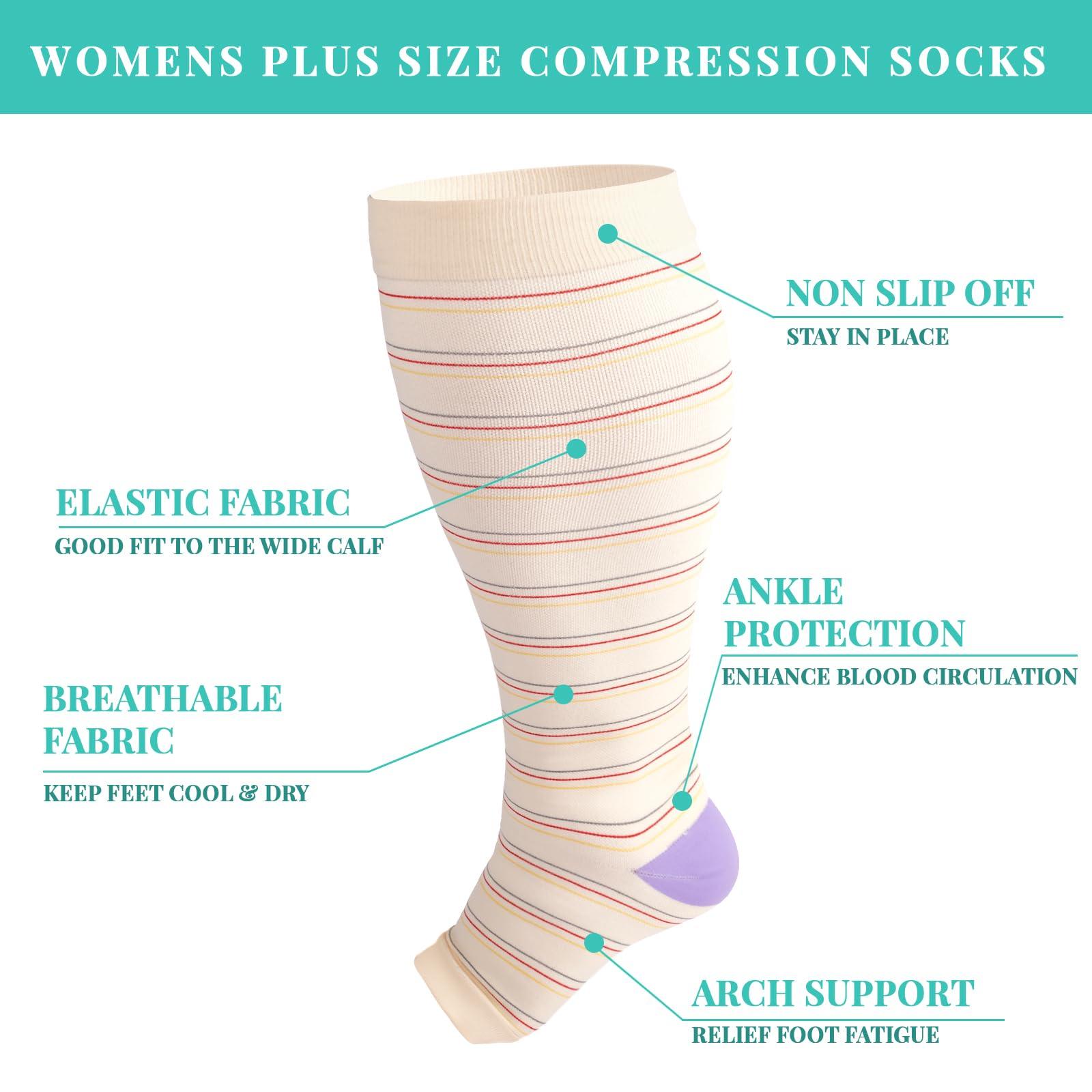 Plus Size Open Toe Compression Socks for Women-White-Moon Wood