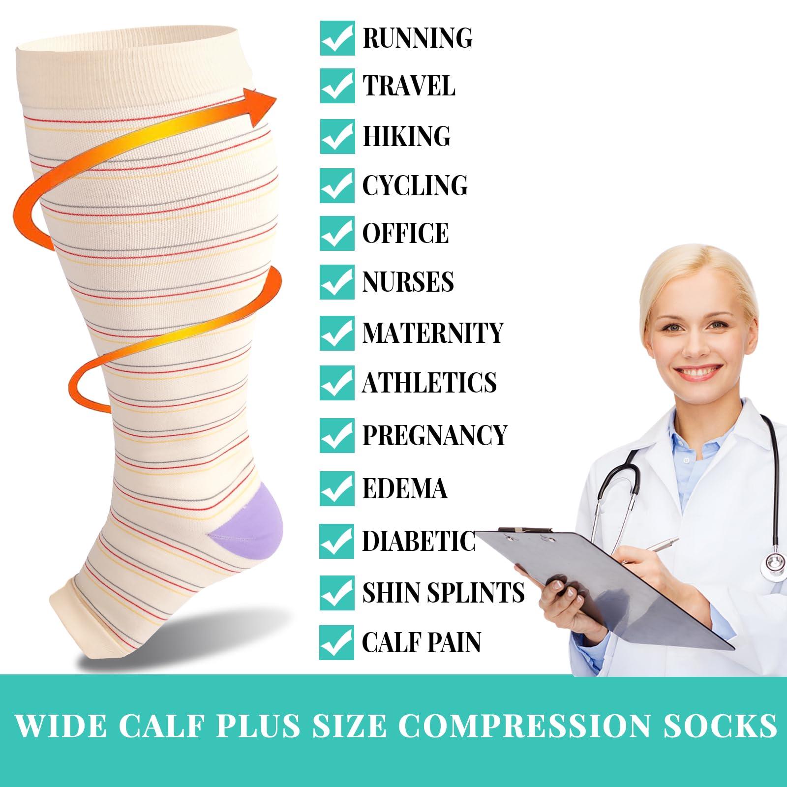 Plus Size Open Toe Compression Socks for Women-White-Moon Wood