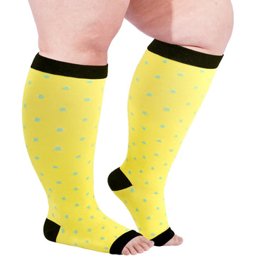 Plus Size Open Toe Compression Socks for Women-Yellow