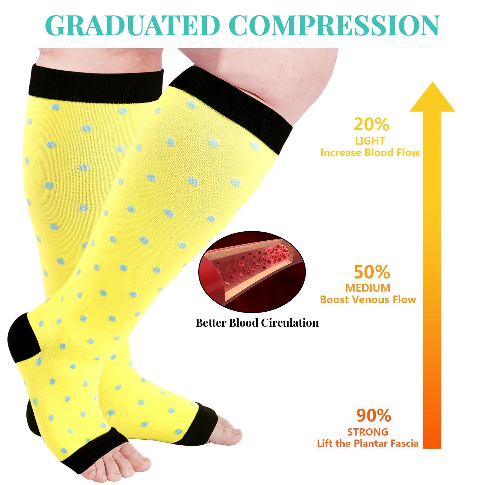 Plus Size Open Toe Compression Socks for Women-Yellow-Moon Wood