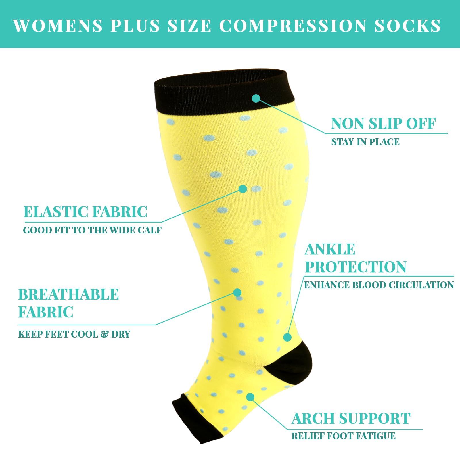 Plus Size Open Toe Compression Socks for Women-Yellow-Moon Wood