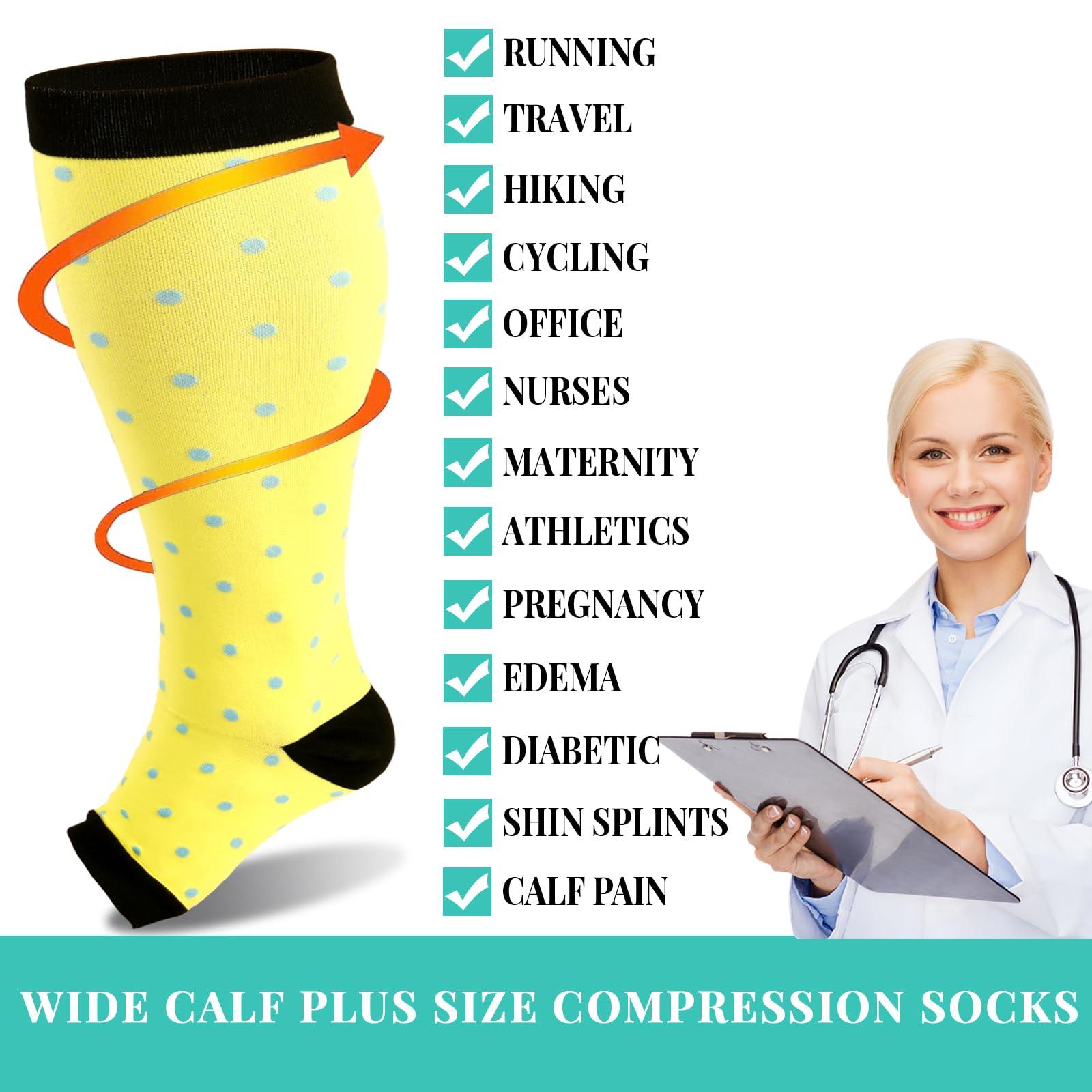 Plus Size Open Toe Compression Socks for Women-Yellow-Moon Wood