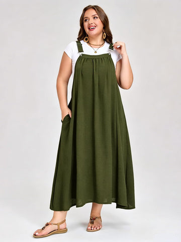 Plus-Size-Overallkleid, fließender A-Linien-Schnitt – Schwarz