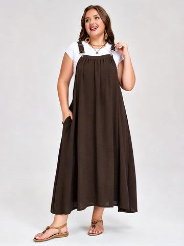Plus Size Overall Dress Flowy A-Line - Coffee