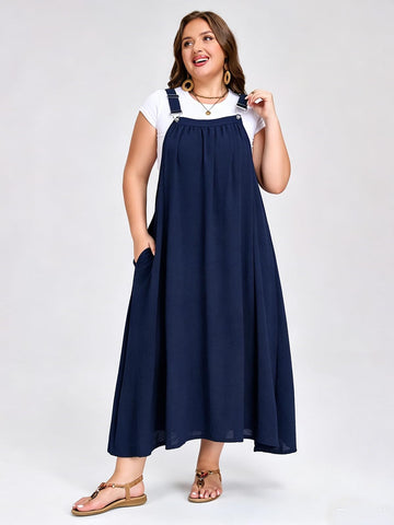 Plus-Size-Overallkleid, fließender A-Linien-Schnitt – Schwarz