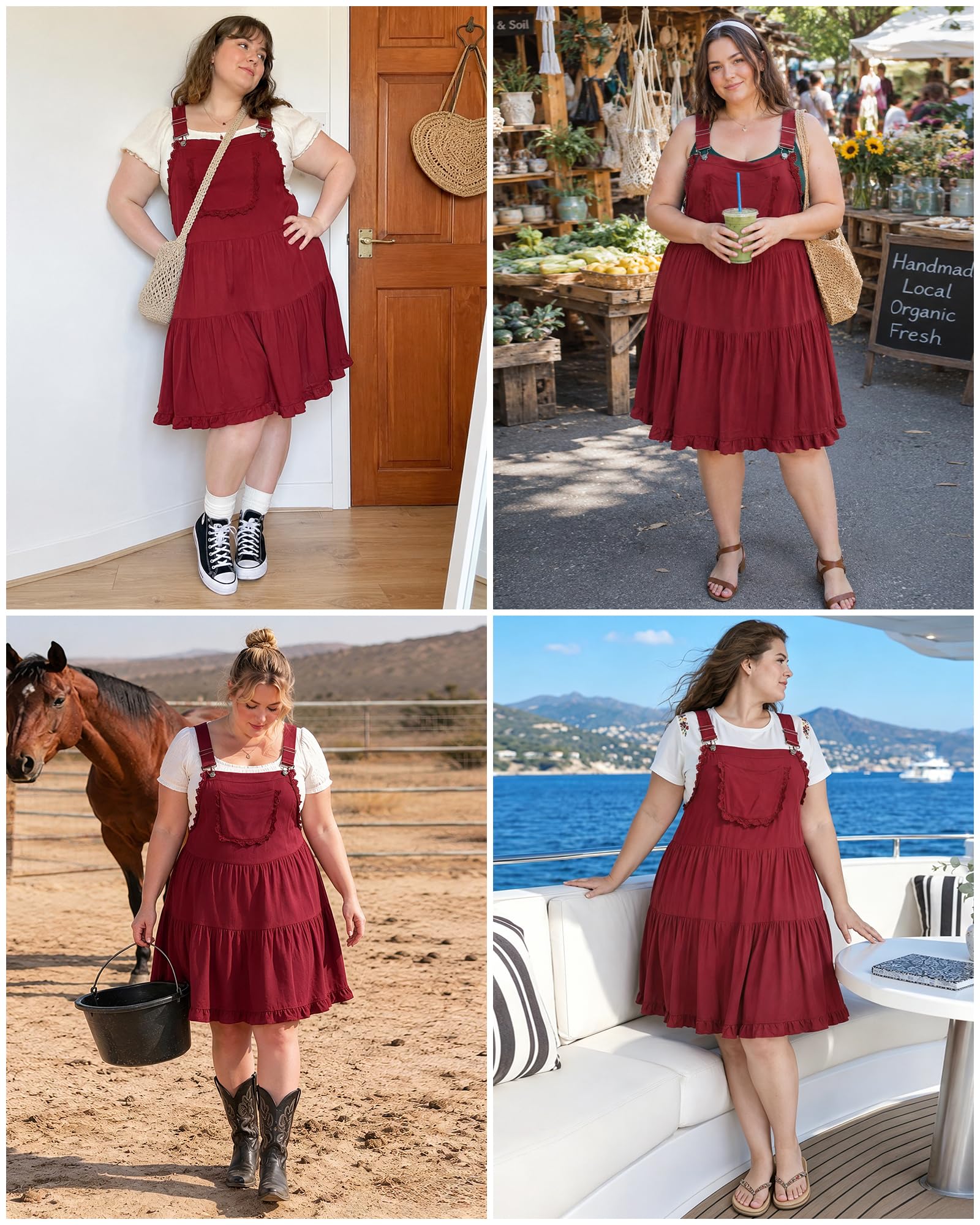 burgundy overall dress plus size Plus Size - Ruffle Strap Jumpsuit