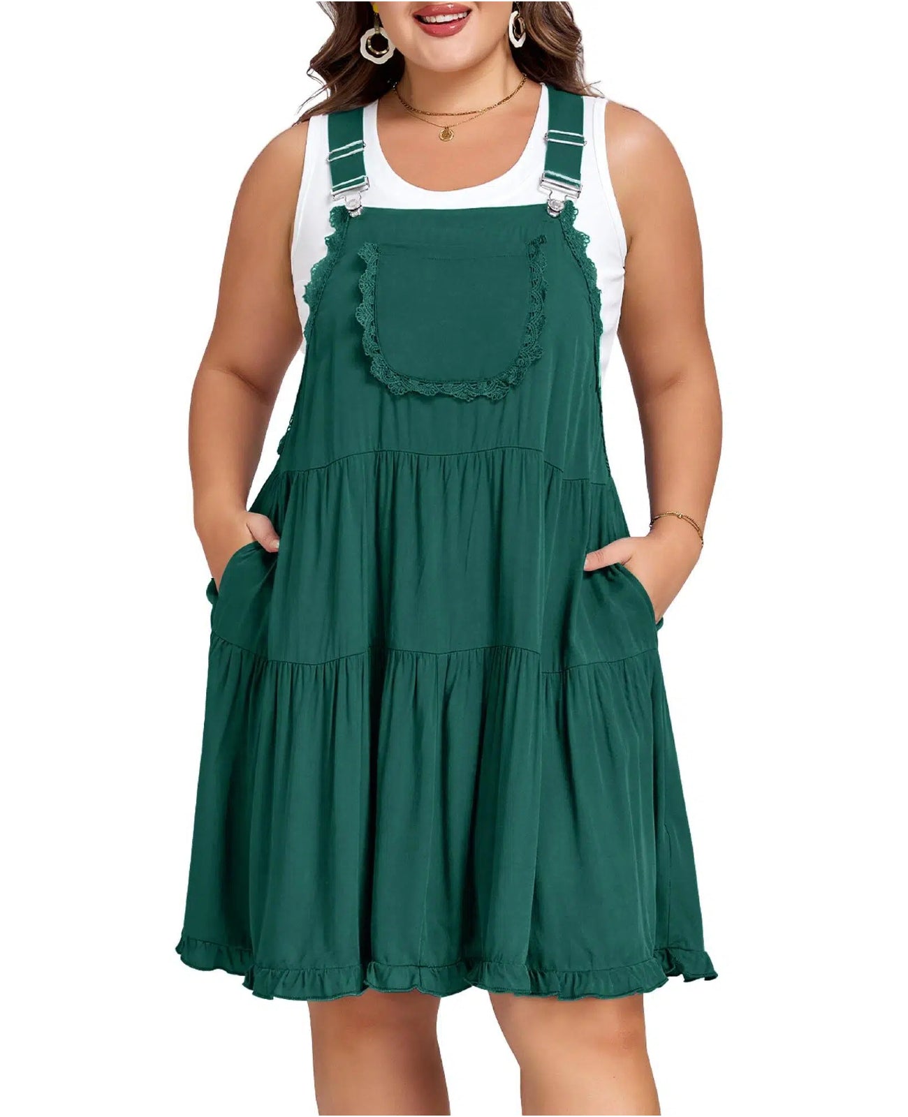 green overall dress Plus Size Lace Trim Mini Dress Emerald Green Dress Eye and more. SCHL002722_R_XXL Size:10 US / 42 EU