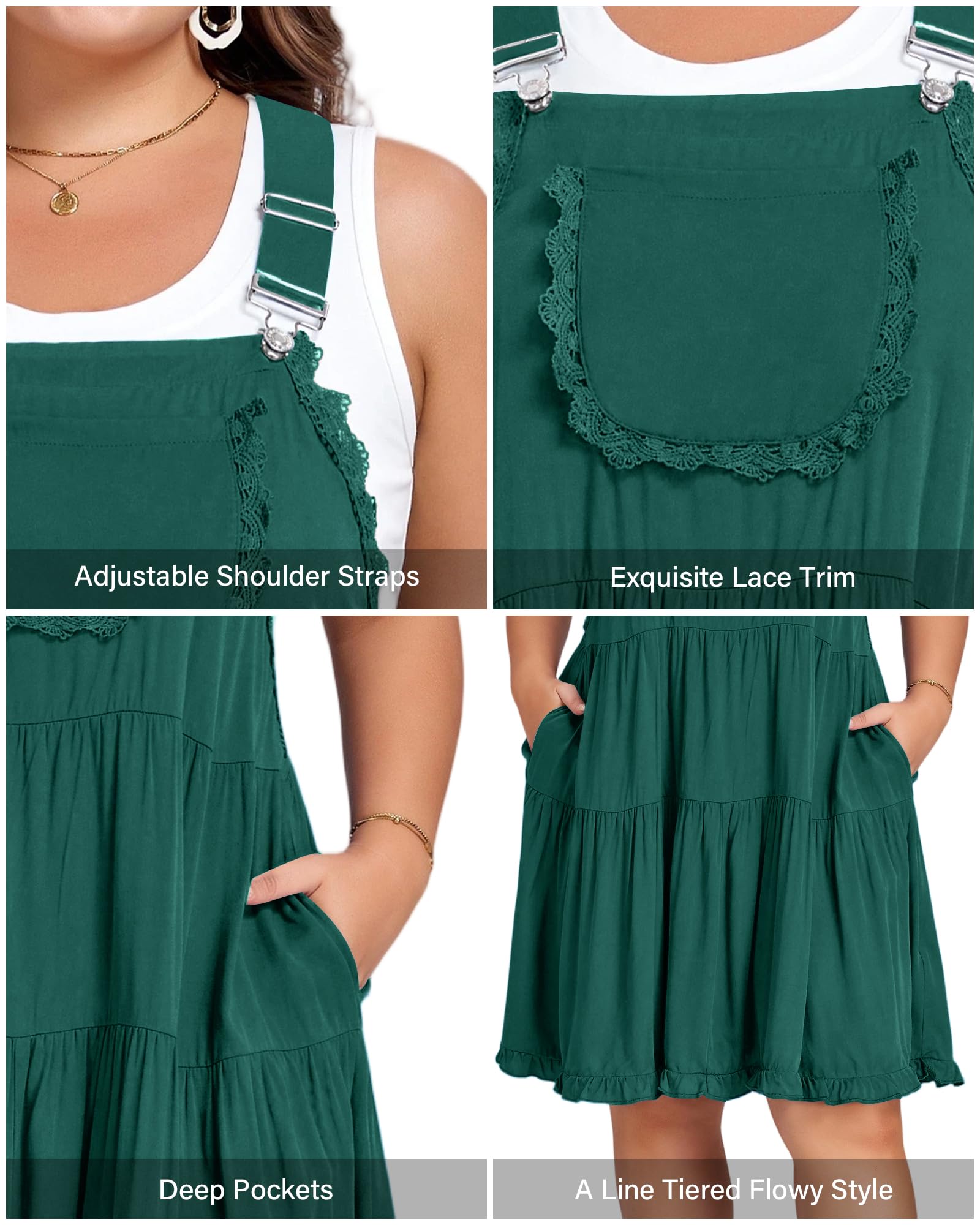 dark green overall dress Dark Green Corduroy Pinafore Dress with Pleated Midi Skirt Green / XS