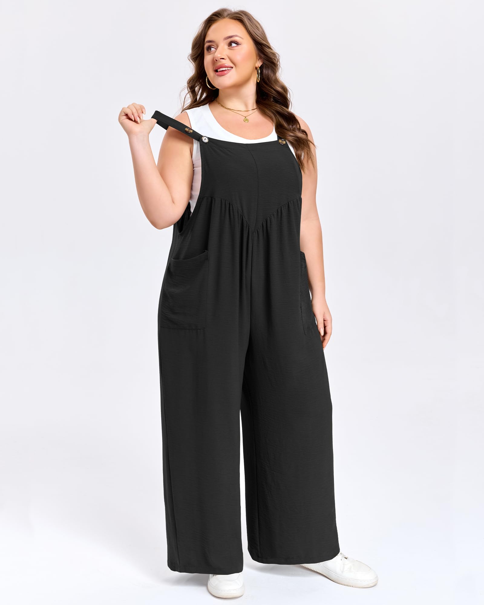 【louren】 ette wide overall Plus Size Overalls Wide Leg - Black | Moon Wood