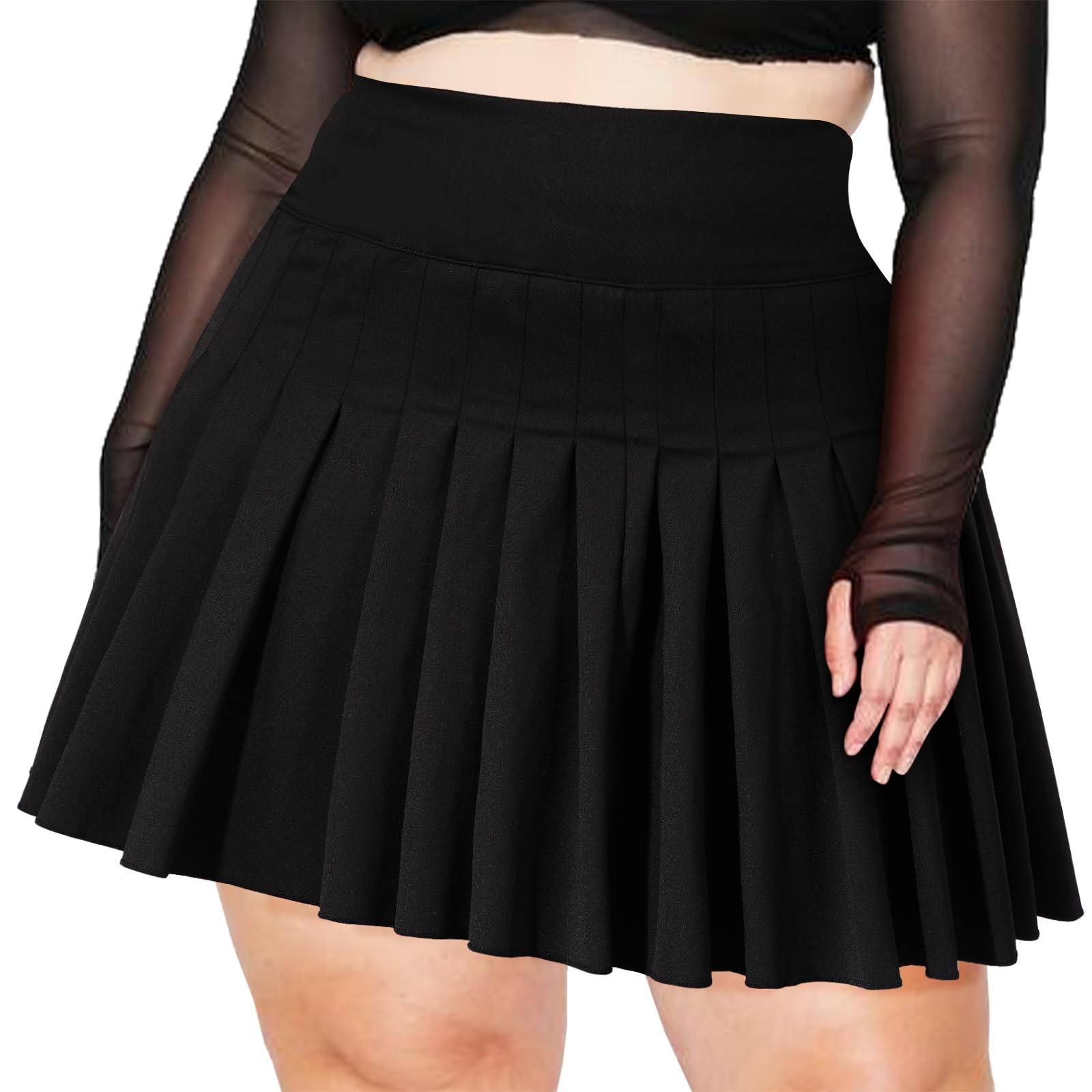 Plus Size Pleated Mini Skirt-Black - Moon Wood