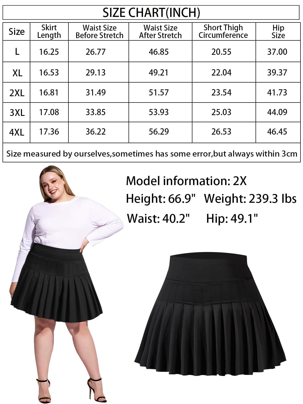 Plus Size Pleated Mini Skirt-Black - Moon Wood