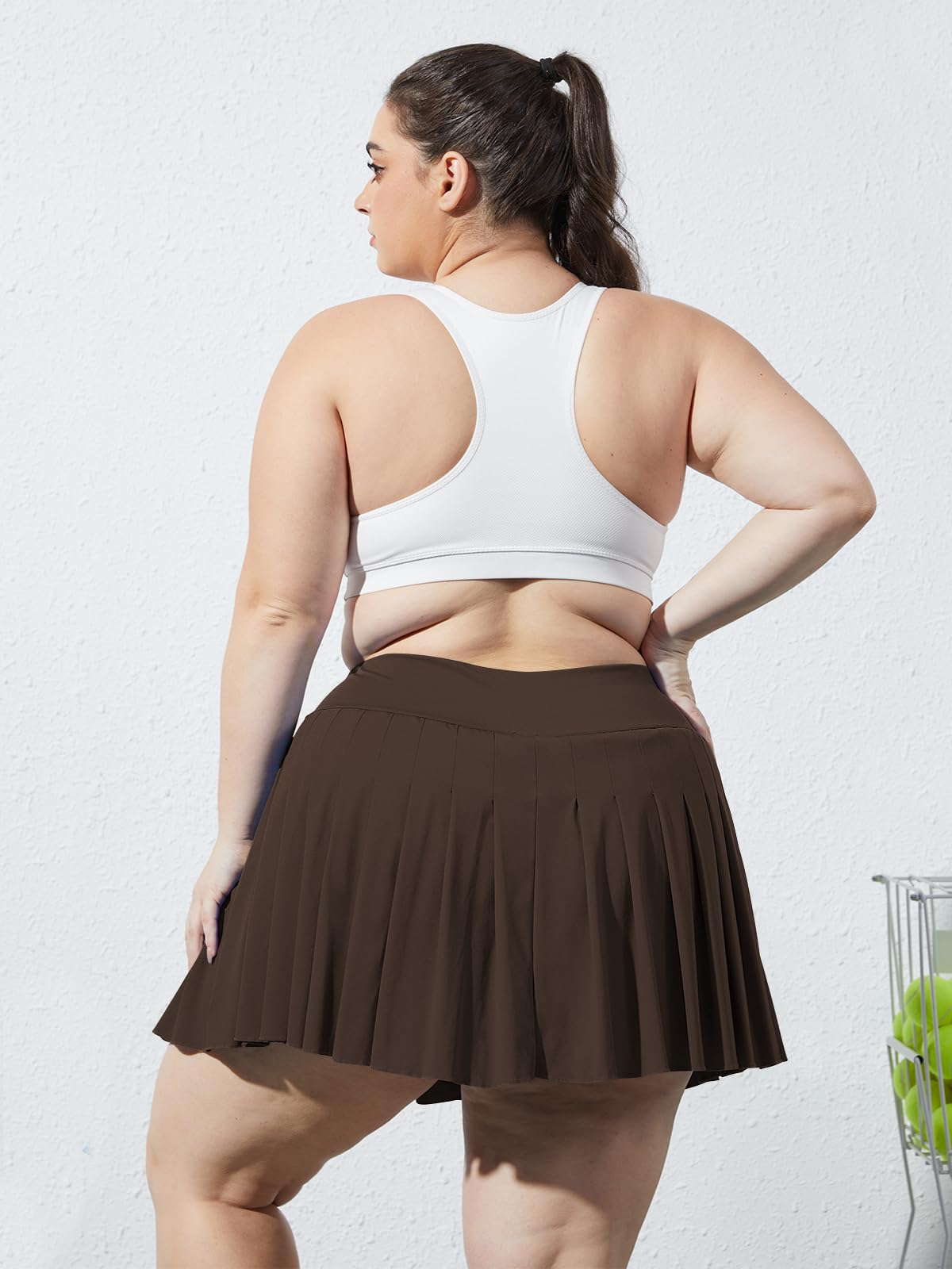 Plus Size Pleated Mini Skirt-Brown | Moon Wood