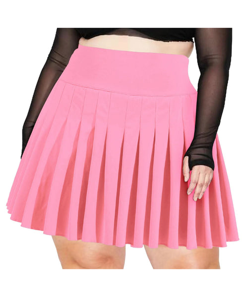 Plus Size Pleated Mini Skirt-Bubble Gum Pink | Moon Wood
