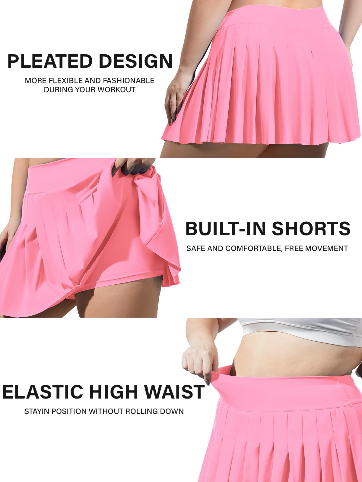 Plus Size Pleated Mini Skirt-Bubble Gum Pink | Moon Wood