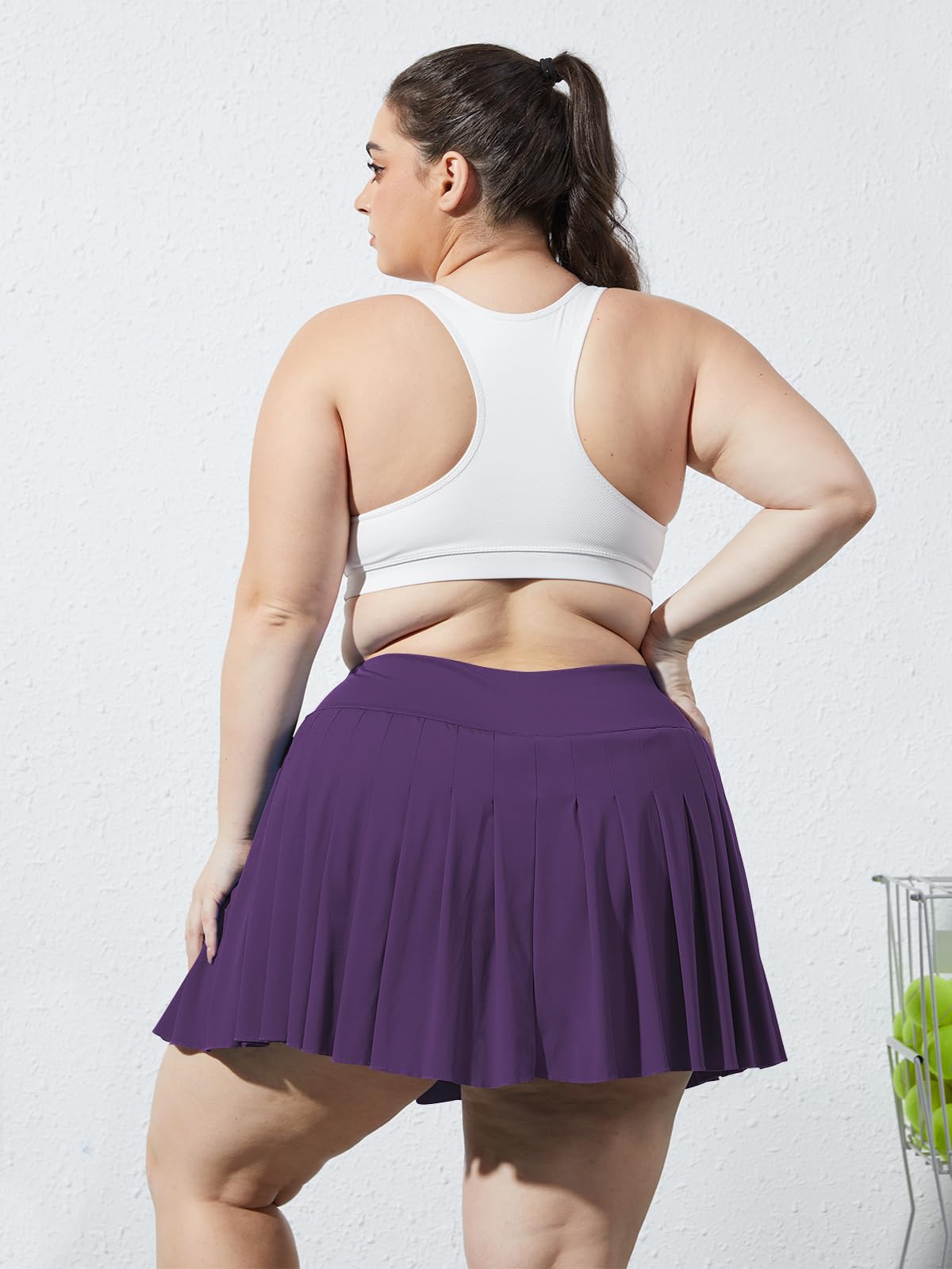 Plus Size Pleated Mini Skirt-Dark Purple | Moon Wood
