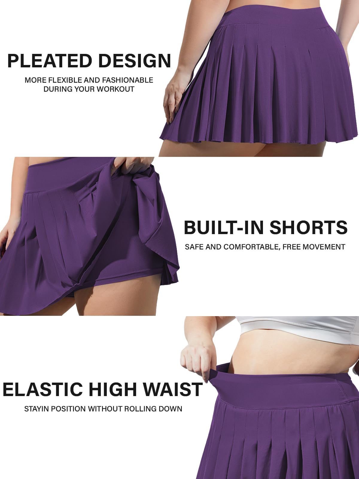 Plus Size Pleated Mini Skirt-Dark Purple | Moon Wood