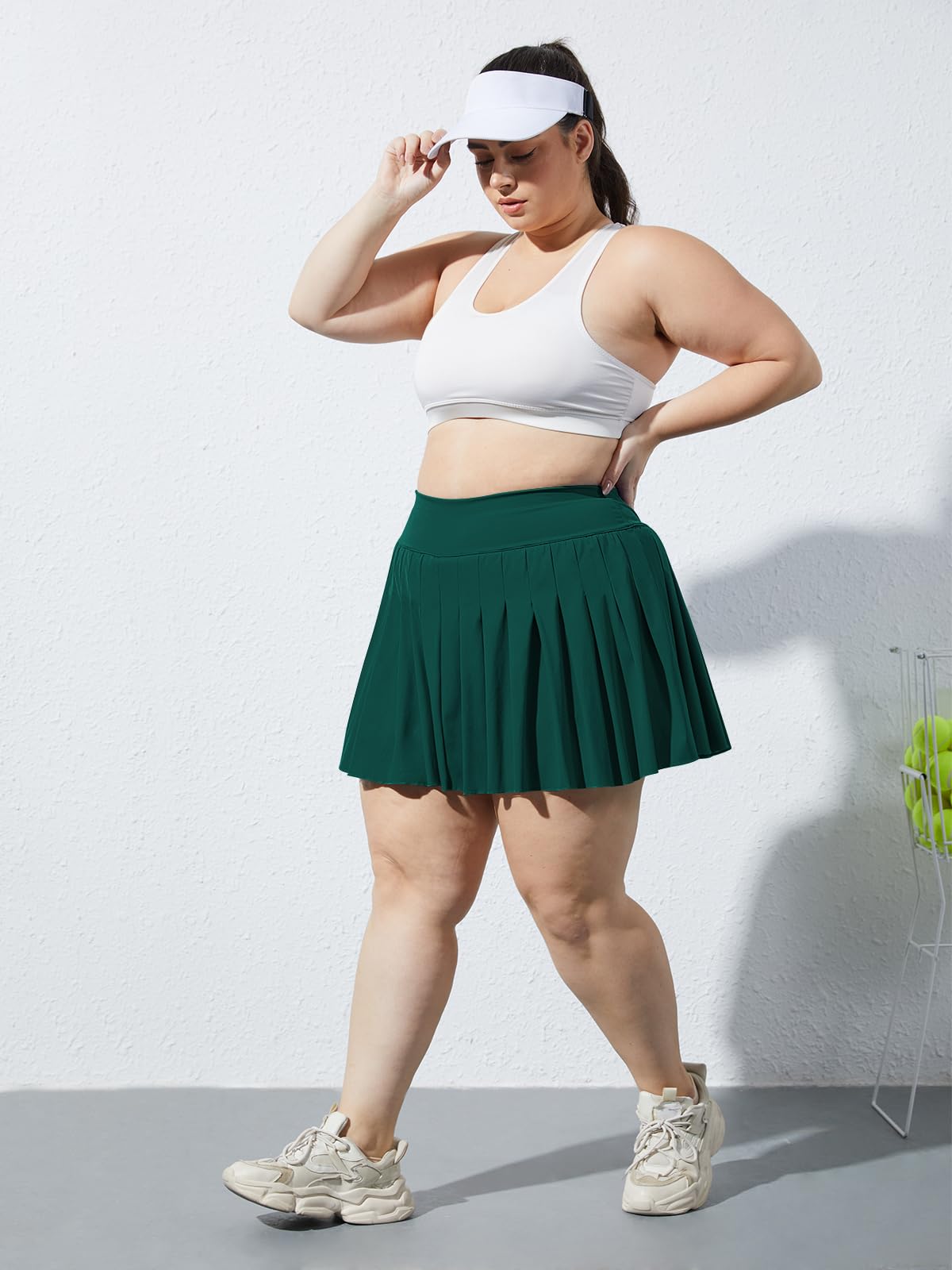 Plus Size Pleated Mini Skirt-Green | Moon Wood