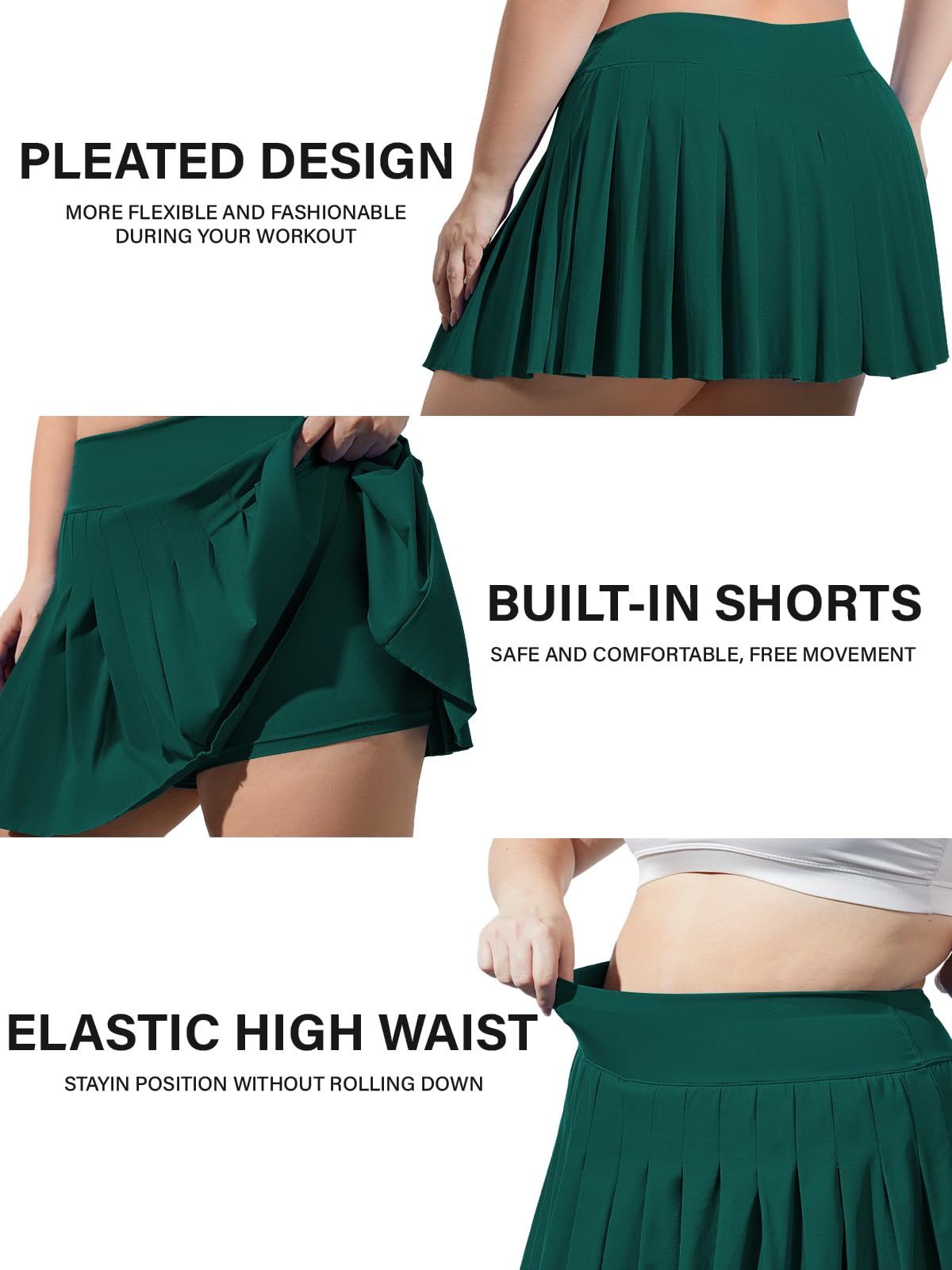 Plus Size Pleated Mini Skirt-Green | Moon Wood