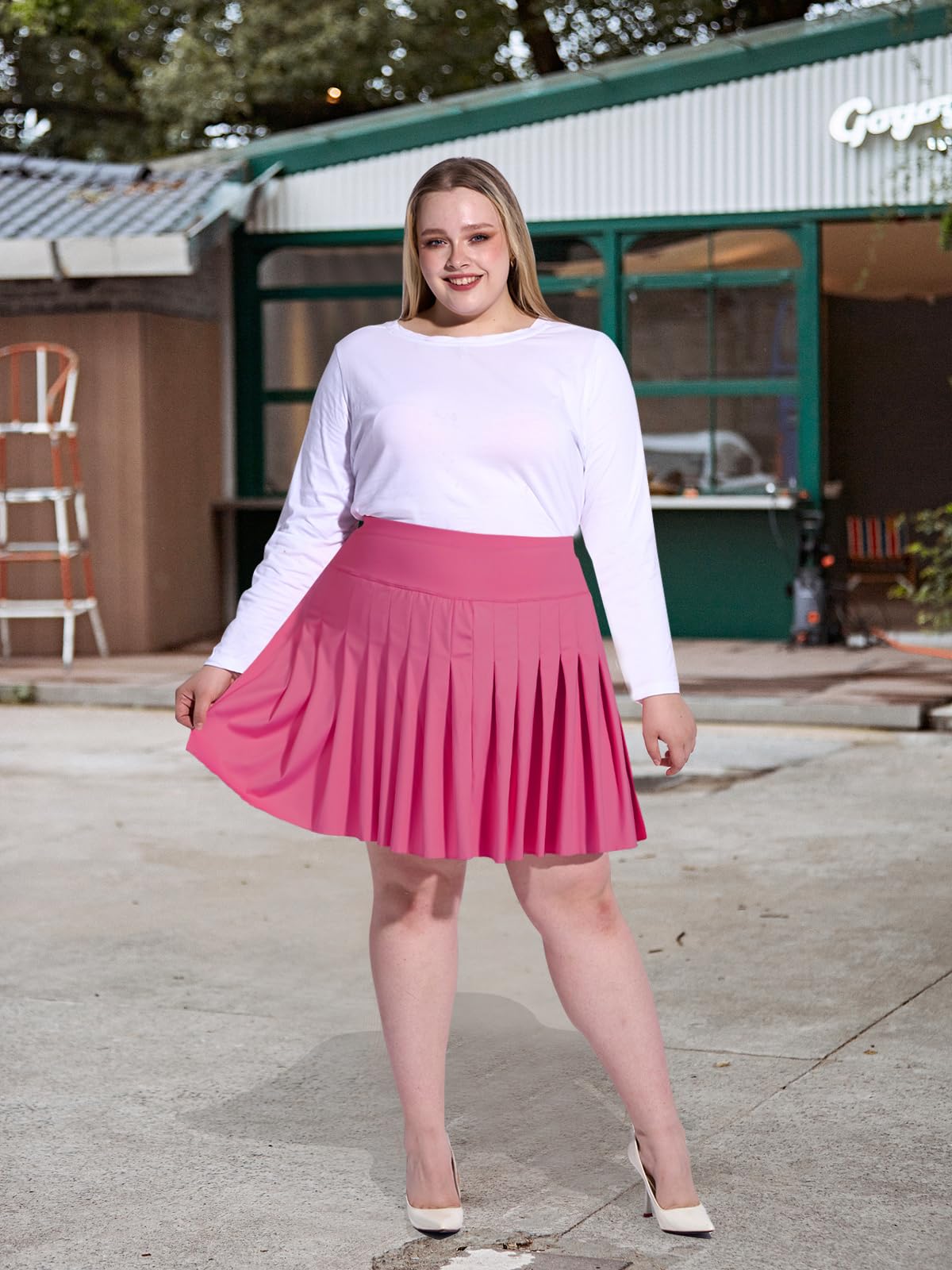 Plus Size Pleated Mini Skirt-Hot Pink丨Moon Wood