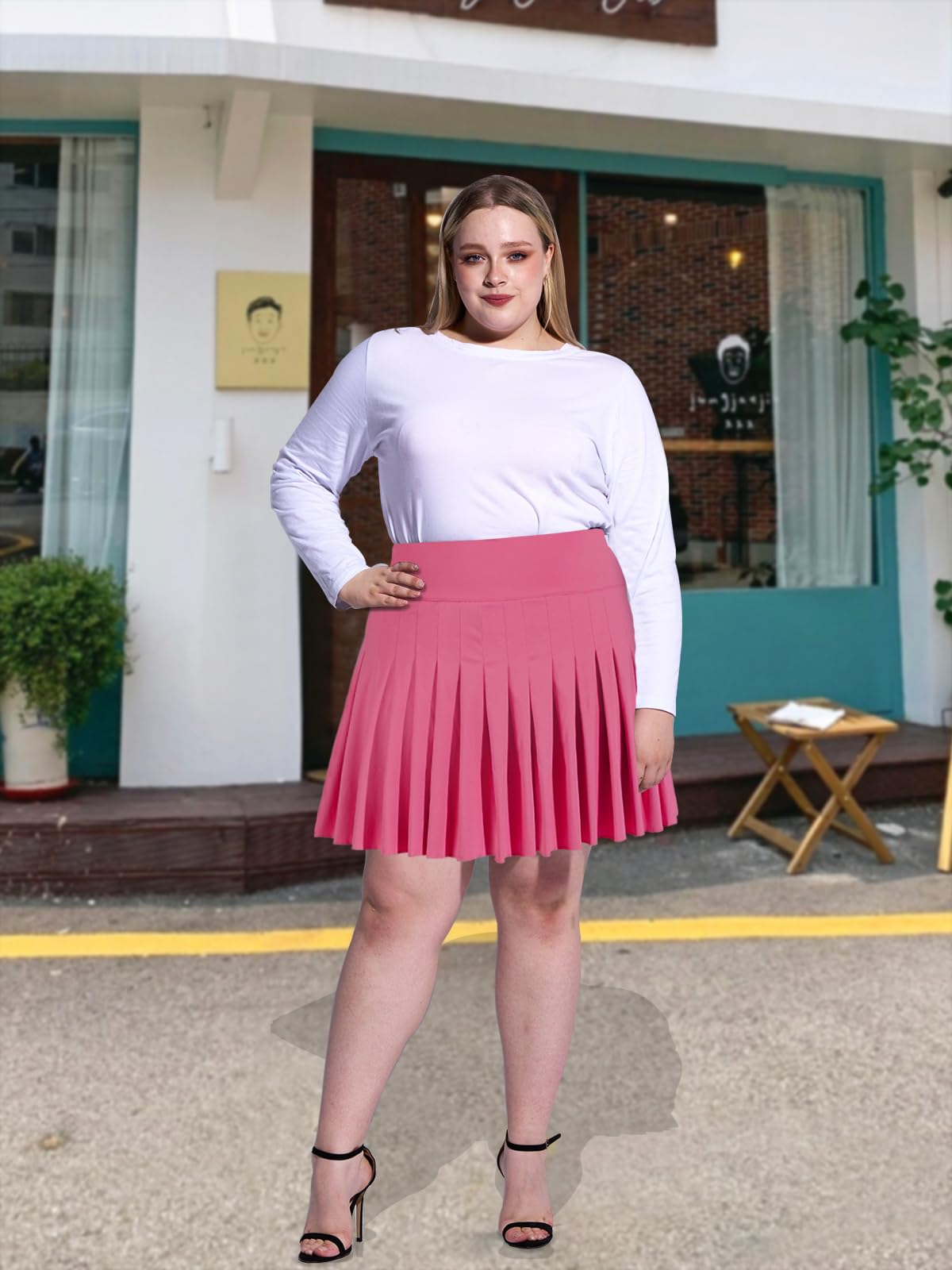 Plus Size Pleated Mini Skirt-Hot Pink丨Moon Wood