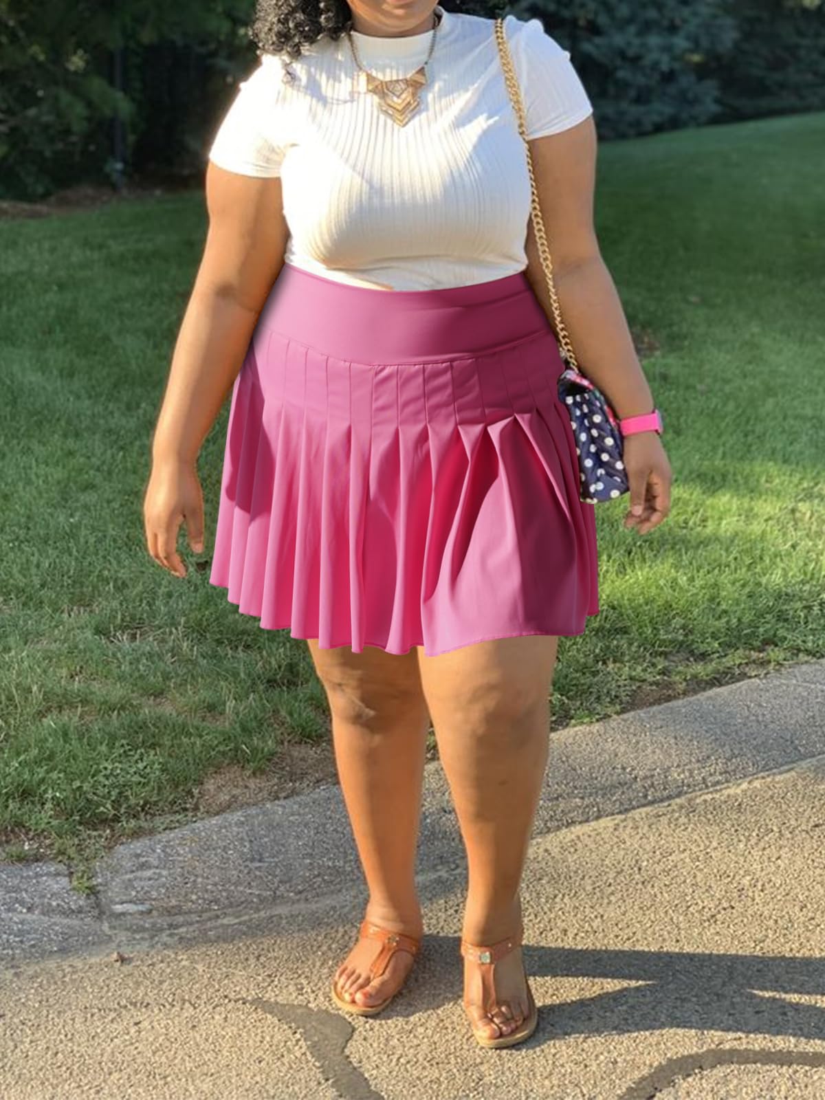 Plus Size Pleated Mini Skirt-Hot Pink丨Moon Wood