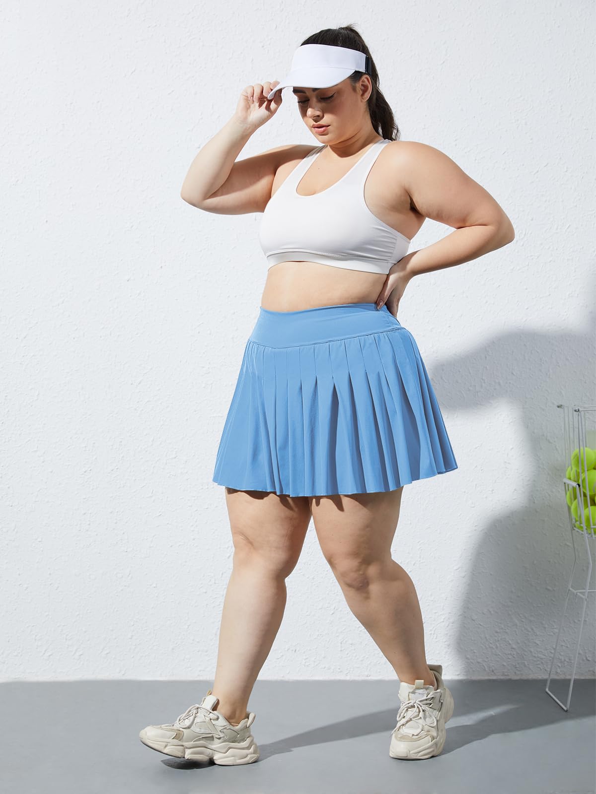 Plus Size Pleated Mini Skirt-Light Blue | Moon Wood