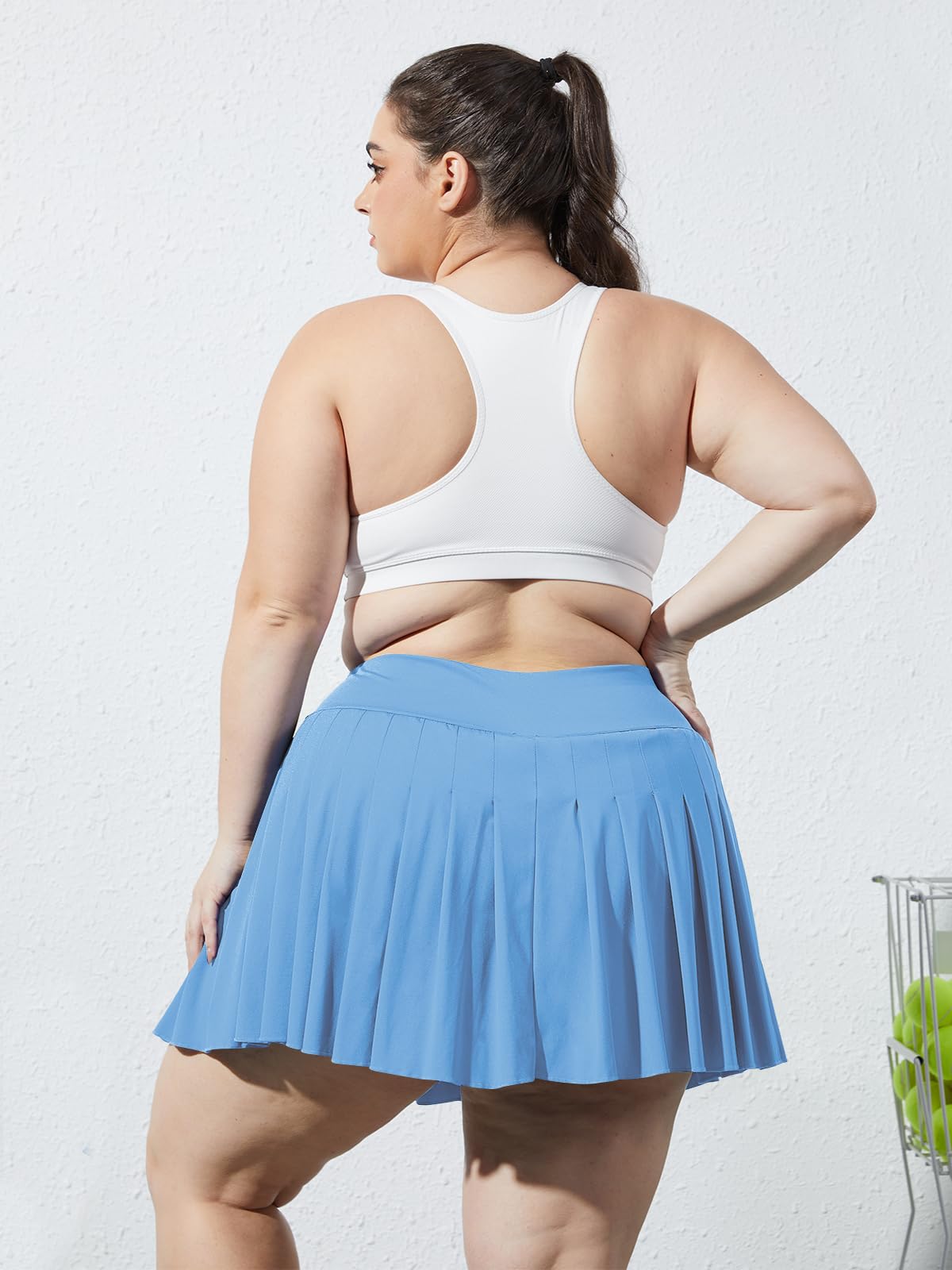Plus Size Pleated Mini Skirt-Light Blue | Moon Wood