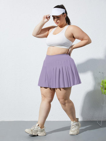 Plus Size Pleated Mini Skirt-Light Purple