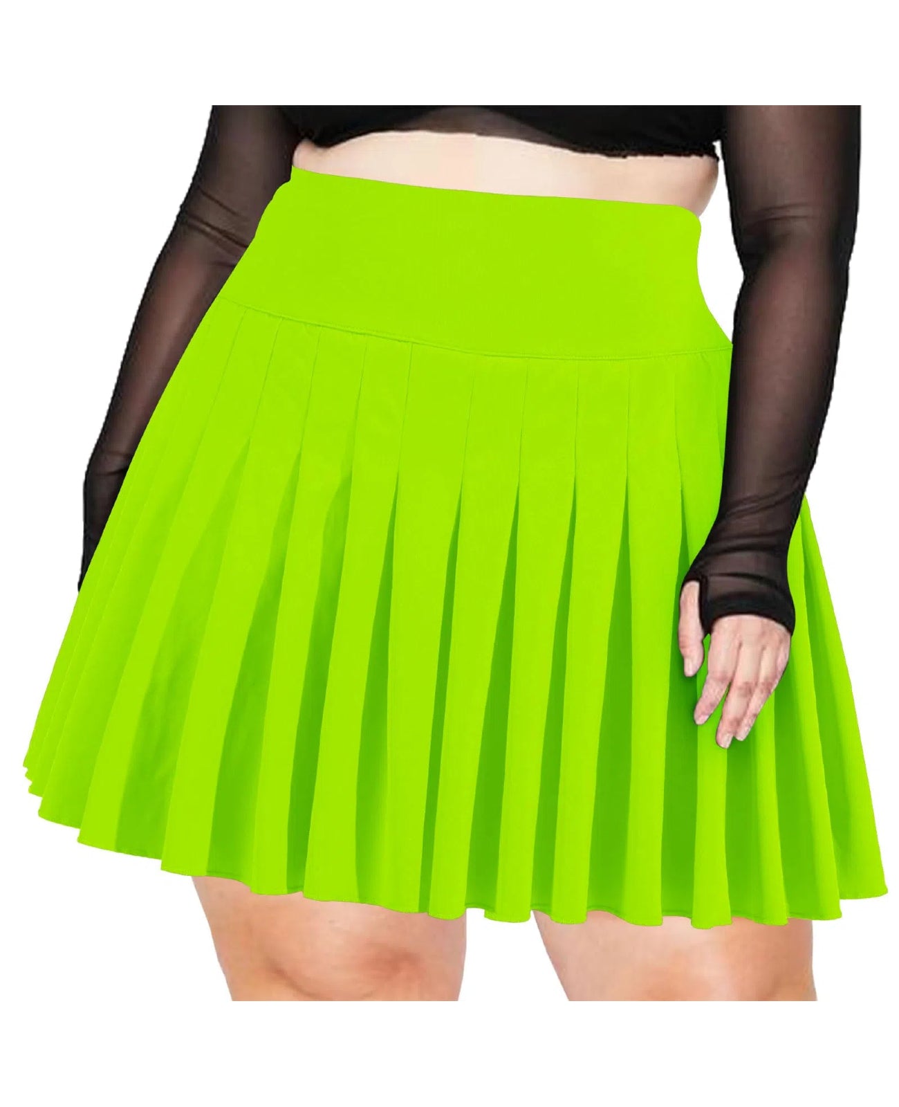 Plus Size Pleated Mini Skirt-Neon Green