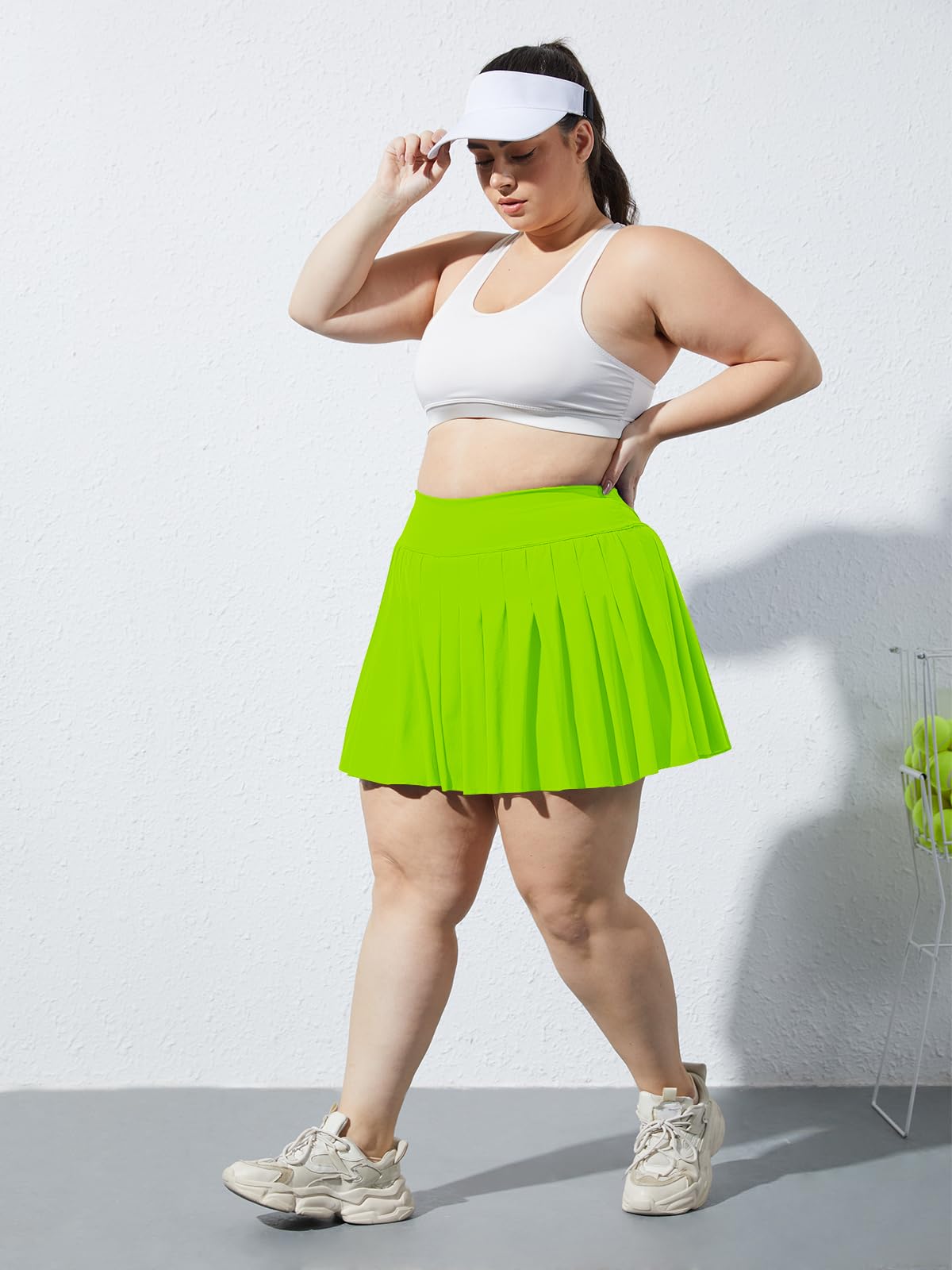 Plus Size Pleated Mini Skirt-Neon Green | Moon Wood
