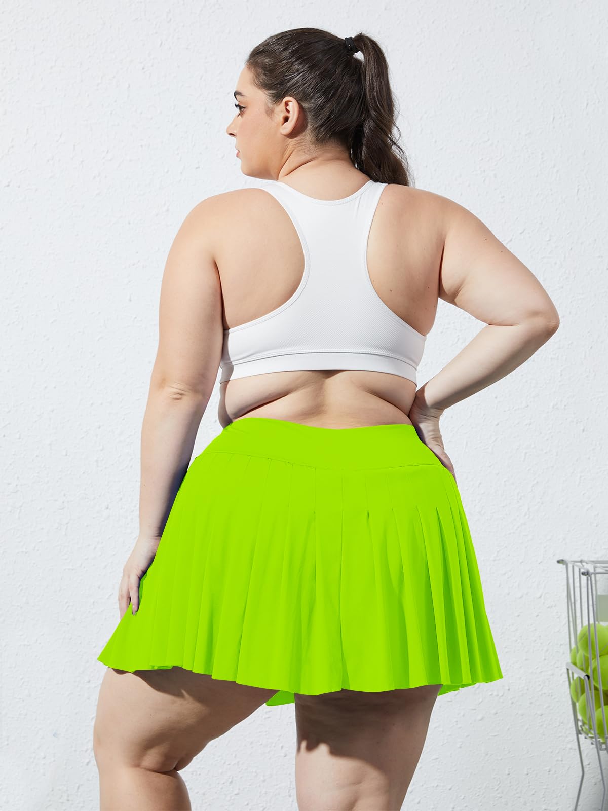 Plus Size Pleated Mini Skirt-Neon Green | Moon Wood