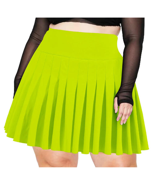 Plus Size Pleated Mini Skirt-Neon Yellow | Moon Wood