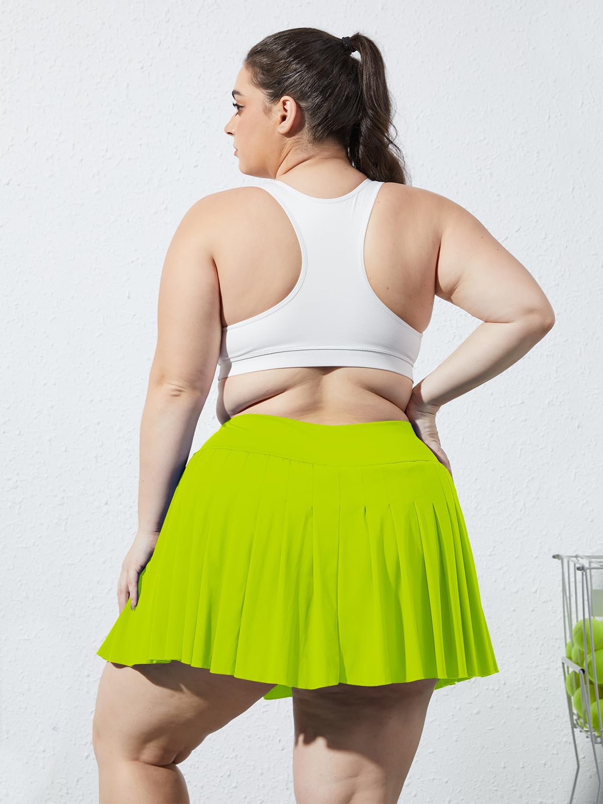 Plus Size Pleated Mini Skirt-Neon Yellow | Moon Wood