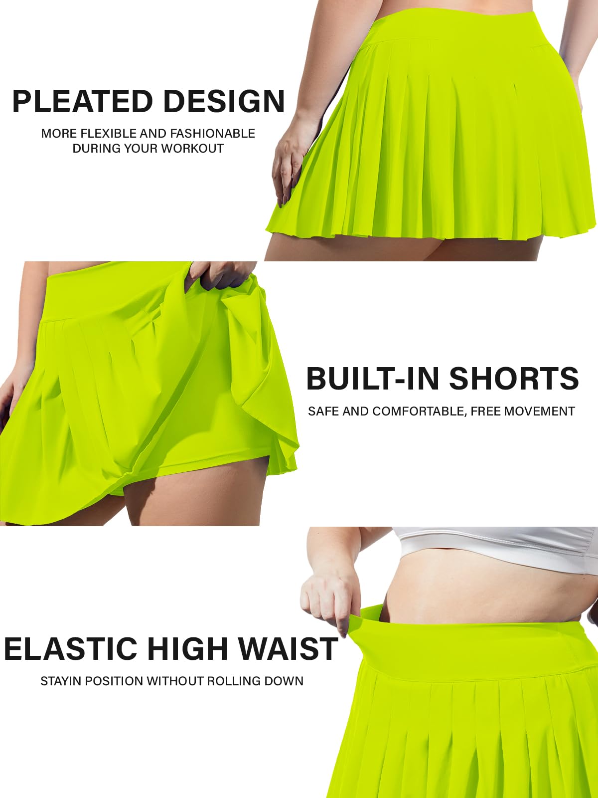 Plus Size Pleated Mini Skirt-Neon Yellow | Moon Wood